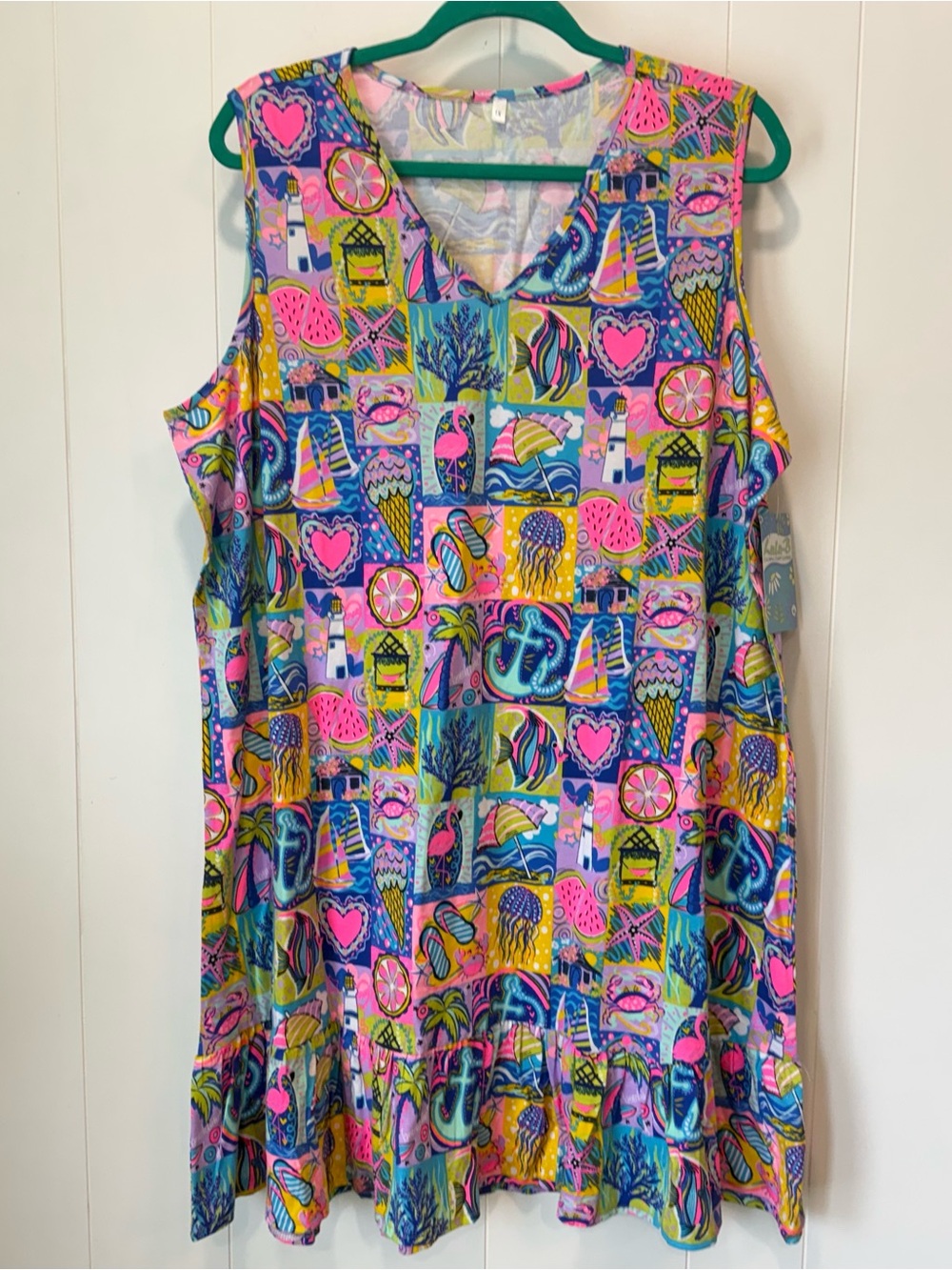 NWT Lulu-B Tropical Summer Beach Print 100% Cotton Dress Size 1X